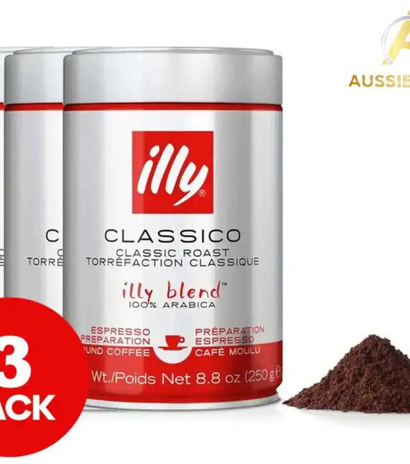 3 x illy Classico Ground Coffee 250g - Aussibazaar