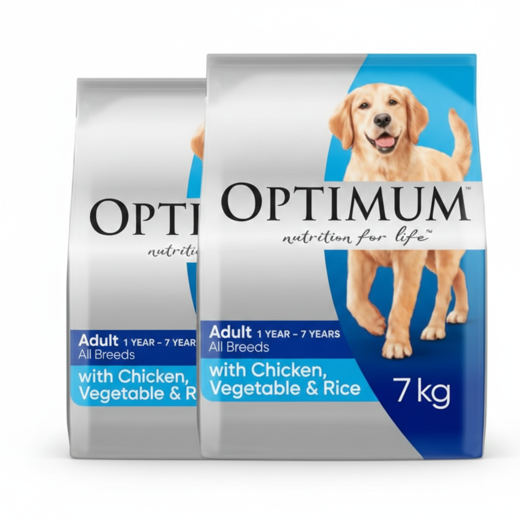 2 x Optimum Adult All Breed Dog Food 7kg Chicken Vegetables & Rice