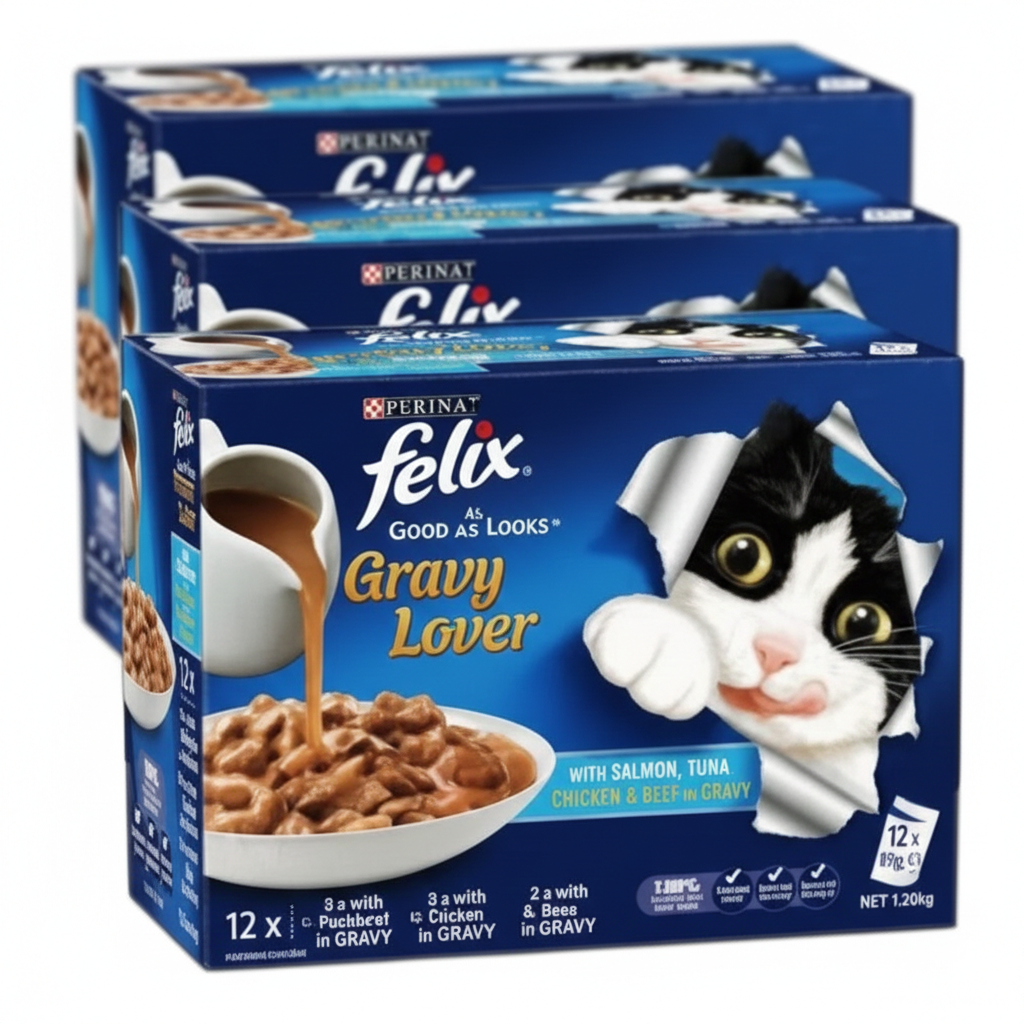 3 x Felix As Good As It Looks Gravy Lover Fish 24x85g Cat Food Main image