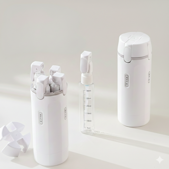 4-in-1 Travel Emulsion Dispenser Bottle – Refillable Toiletry Container with Labels