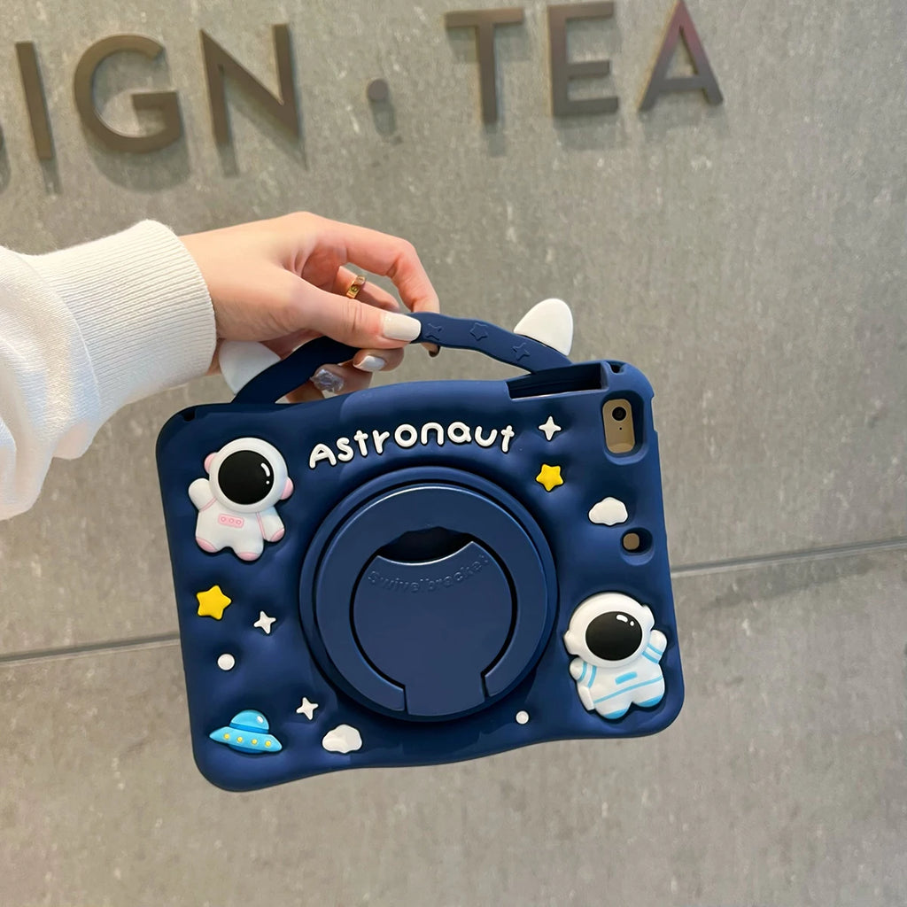 Kids iPad Case Silicone Rotating Stand Shockproof Cover