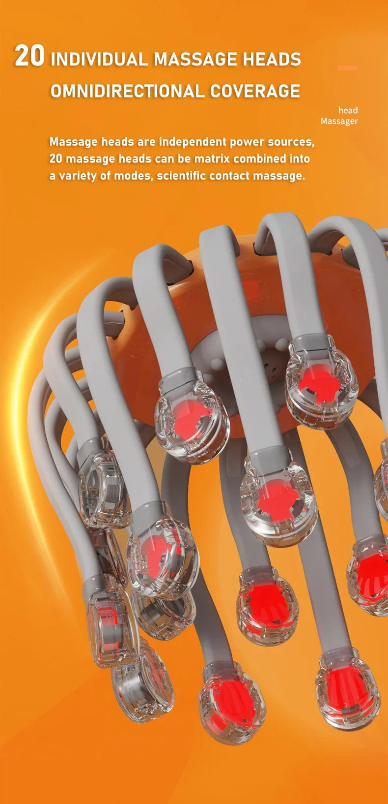 20-Head Scalp Massager with Red Light | Electric Vibrating Head & Body Massager for Stress, Migraine & Relaxation Secondary image