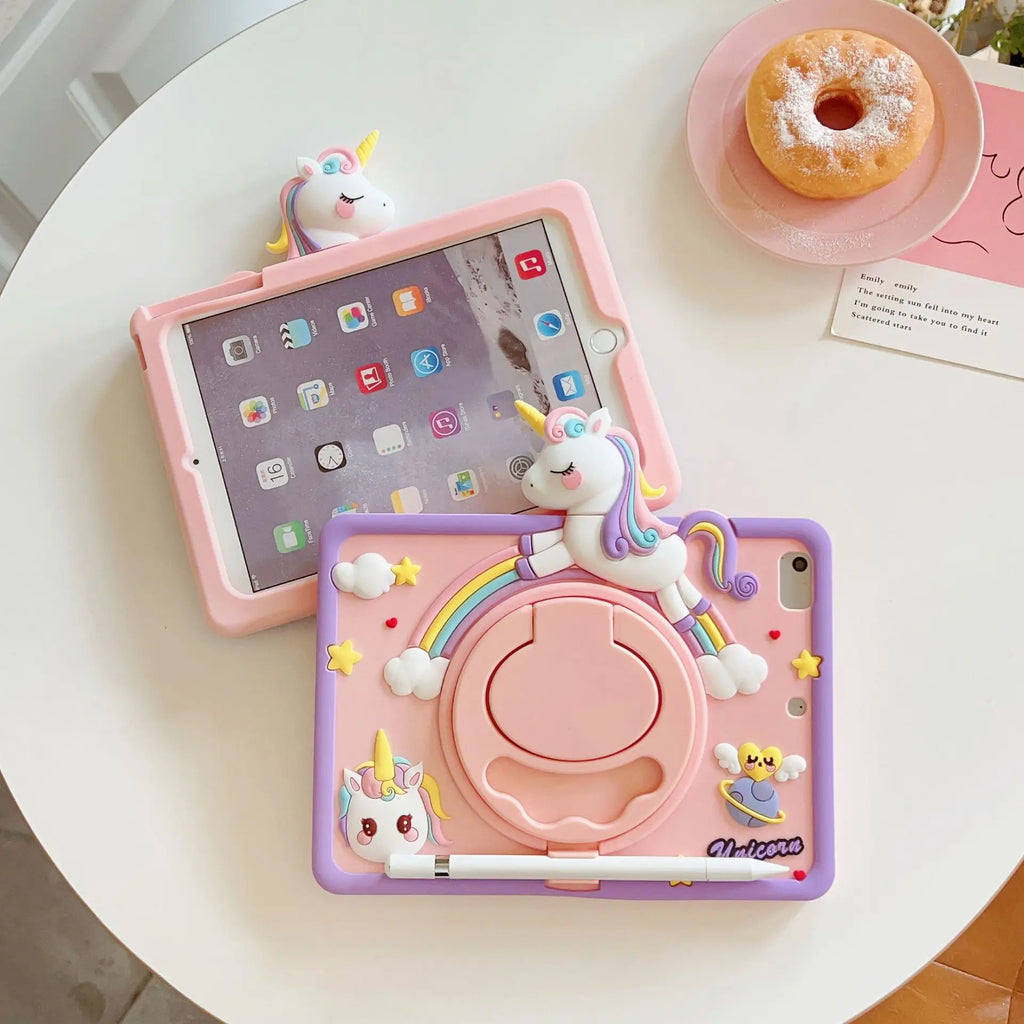Kids iPad Case Silicone Rotating Stand Shockproof Cover