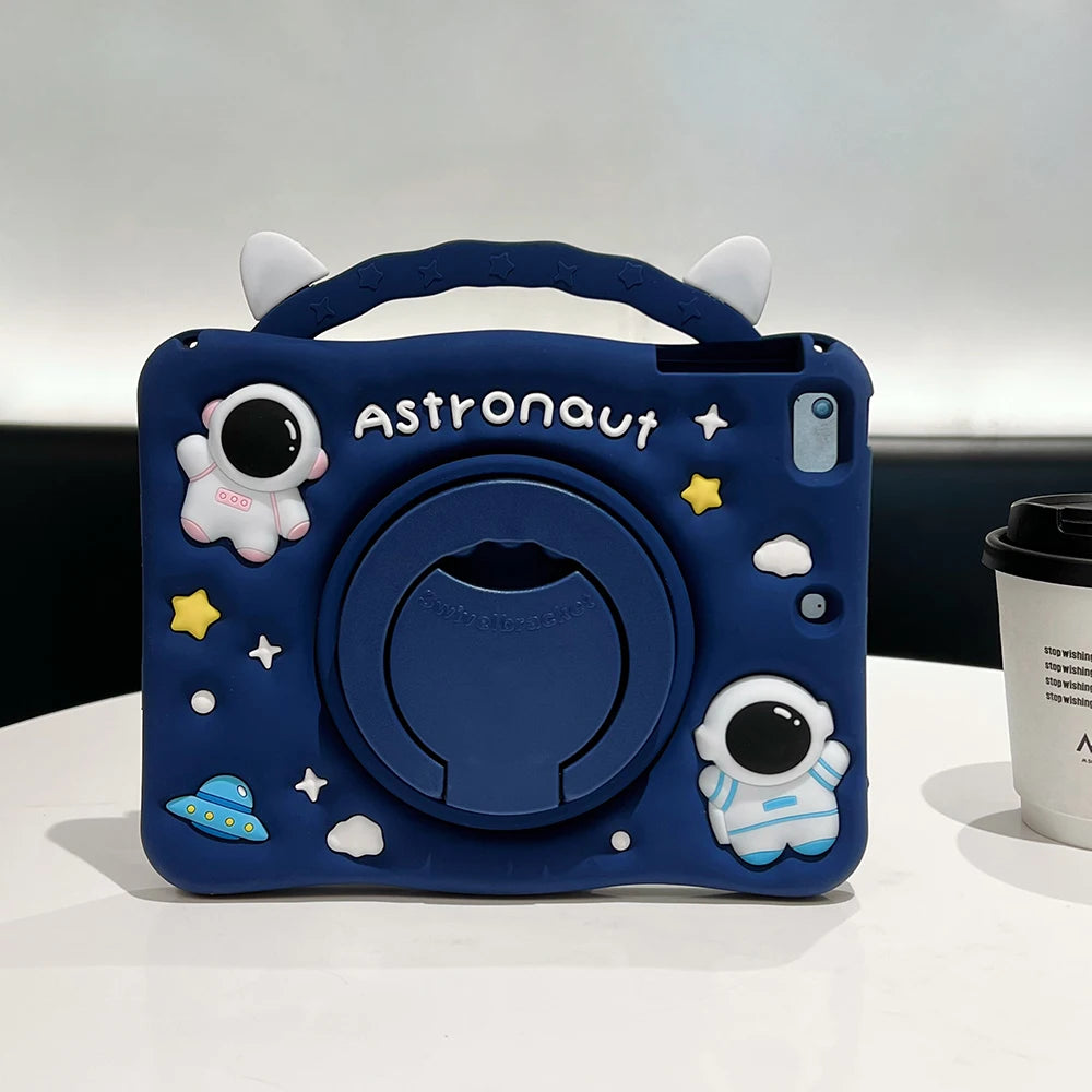 Kids iPad Case Silicone Rotating Stand Shockproof Cover