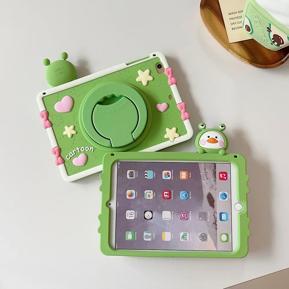 Kids iPad Case Silicone Rotating Stand Shockproof Cover