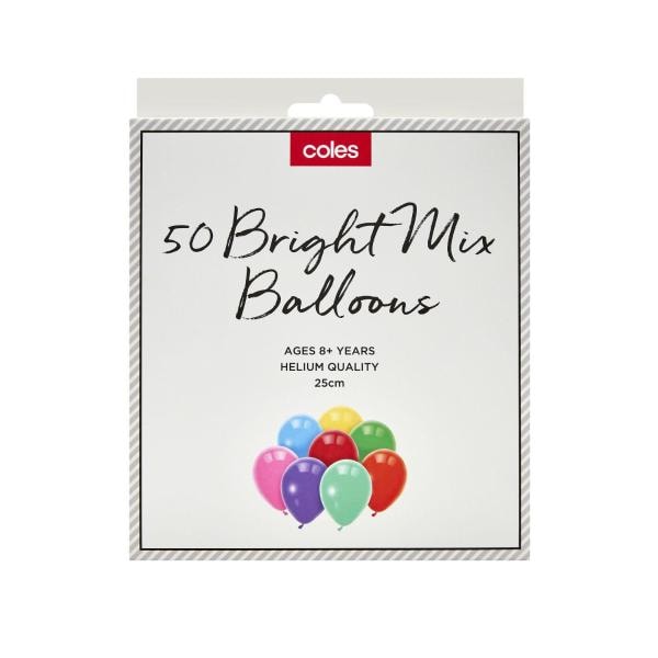 Coles Multi Colour Balloons | 50 Pack Main image