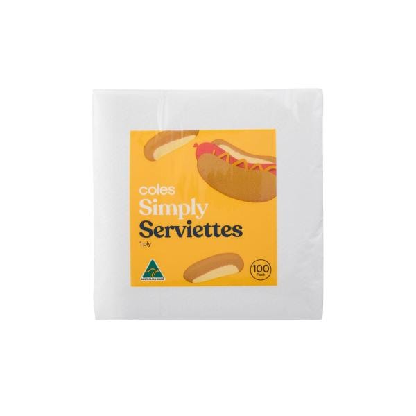 Coles Simply White Serviettes | 100 Pack Main image