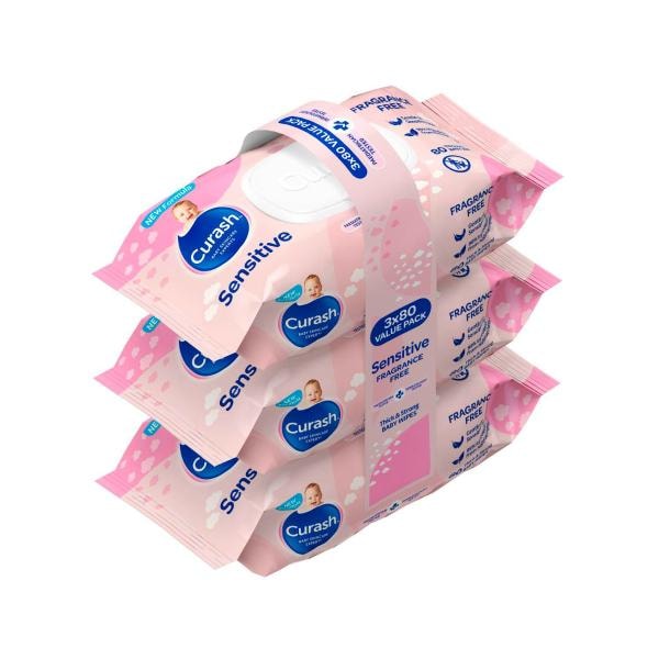Curash Fragrance Free Sensitive Skin Baby Wipes | 240 Pack Main image