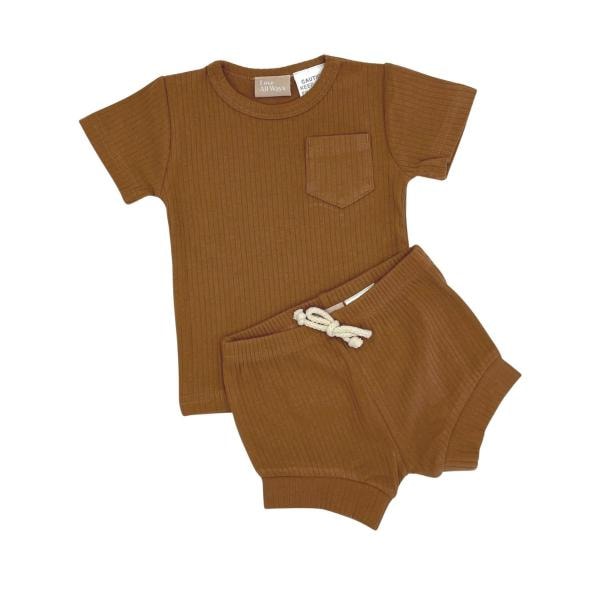 Love All Ways Short Sleeve Ribbed Lounge Set - Iced Latte - 0-3 Months | 1 pack