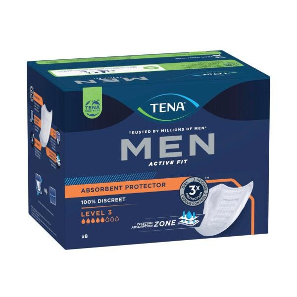 Tena Men Absorbent Protector Level 3 Super Incontinence Pads | 8 pack