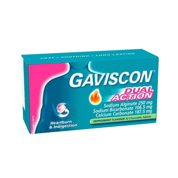 Gaviscon Chewable Tablets Heartburn and Indigestion Relief Peppermint | 32 pack