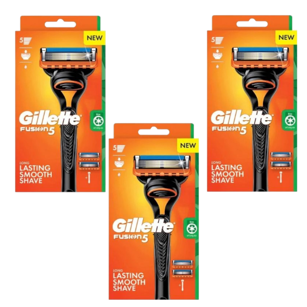 3 x Gillette Fusion Razor Handle +2 Blade | 1 Each