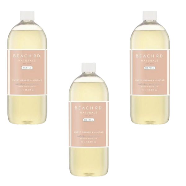 3 x Beach Rd Naturals Hand Wash Refill Sweet Orange & Almond | 1L