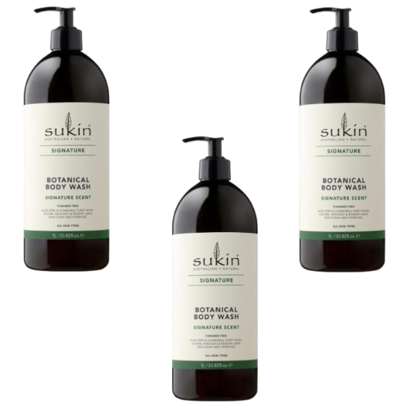 3 x Sukin Signature Botanical Body Wash Pump | 1L