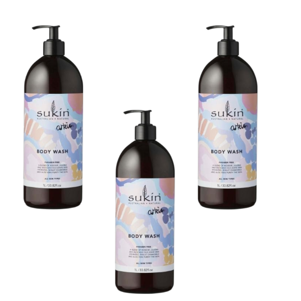 3 x Sukin Art Series Arkie Body Wash Pump | 1L