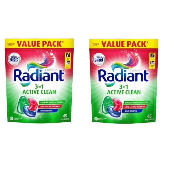 2 X Radiant Laundry Capsules Active Clean | 45 pack