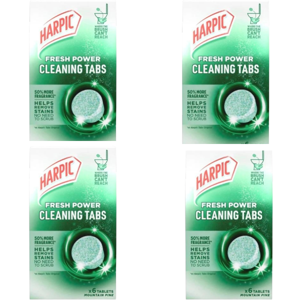 4 X Harpic Fresh Power Toilet Cleaning Tabs Mountain Pine | 6 pack
