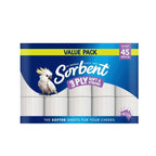 3 X Sorbent 3 Ply Soft & Strong Silky White Toilet Paper | 45 Pack