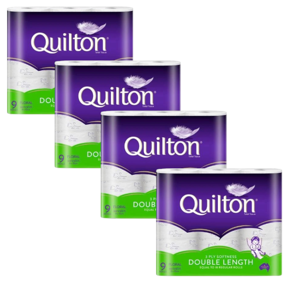 4 X Quilton 3 Ply Floral Print Soft Double Length Toilet Paper | 9 pack