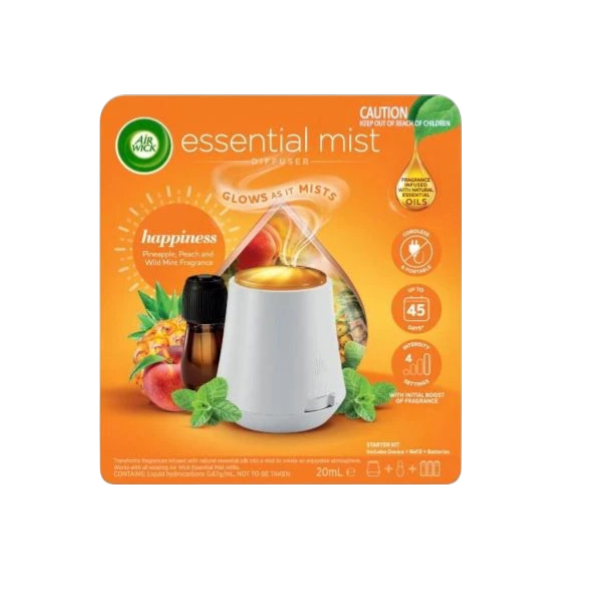 2 X Air Wick Essential Mist Happiness Pineapple-peach & Wild Mint Diffuser | 20mL