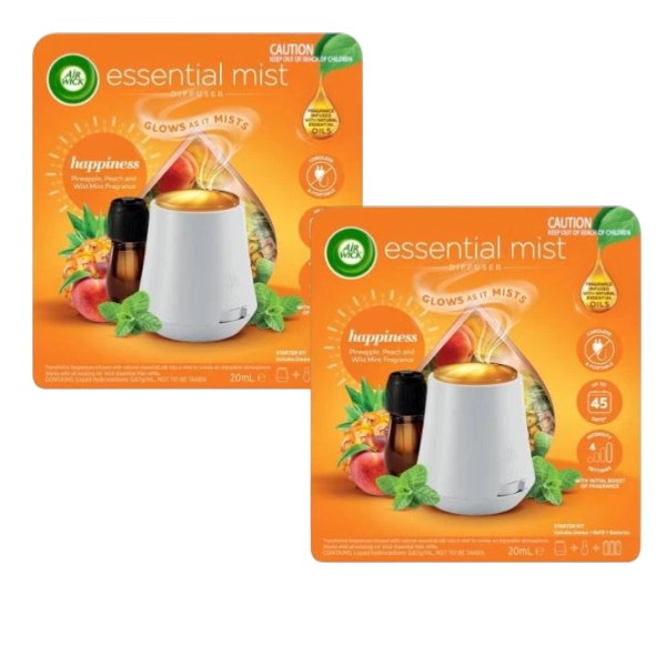 2 X Air Wick Essential Mist Happiness Pineapple-peach & Wild Mint Diffuser | 20mL
