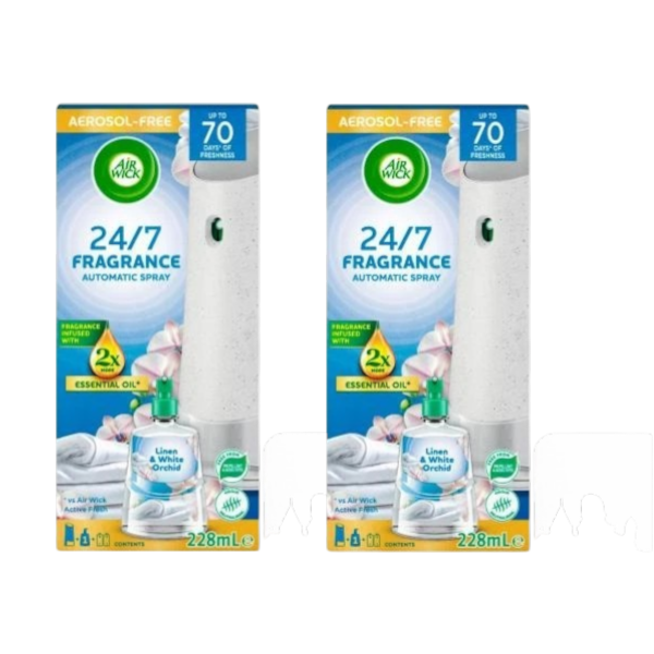 2 X Air Wick Aerosol Free Auto Spray Essential Oil Refill Linen & White Orchid | 1 Pack