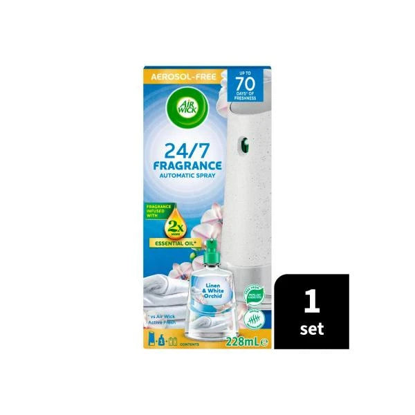 2 X Air Wick Aerosol Free Auto Spray Essential Oil Refill Linen & White Orchid | 1 Pack