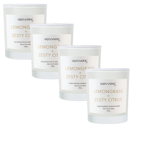 4 X Green Nation Soy Wax Candle Lemongrass 200g | 1 each