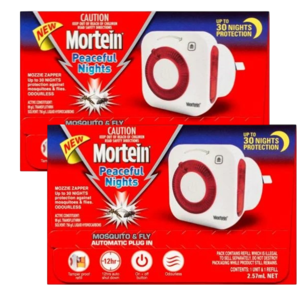 2 x Mortein Peaceful Nights Mosquito & Fly Control Primary | 2.57mL