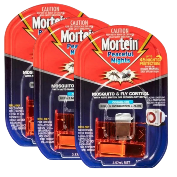 3 x Mortein Peaceful Nights Mozzie Zapper Odourless Refill | 2.57mL