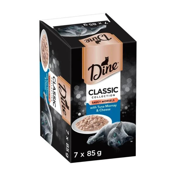 Dine Classic Collection Adult Wet Cat Food Saucy Morsels with Tuna & Cheese 7x85g Trays | 7 pack Main image