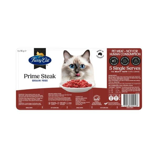 Fussy Cat Grain Free Adult Chilled Fresh Cat Food Prime Steak Mince | 5 pack