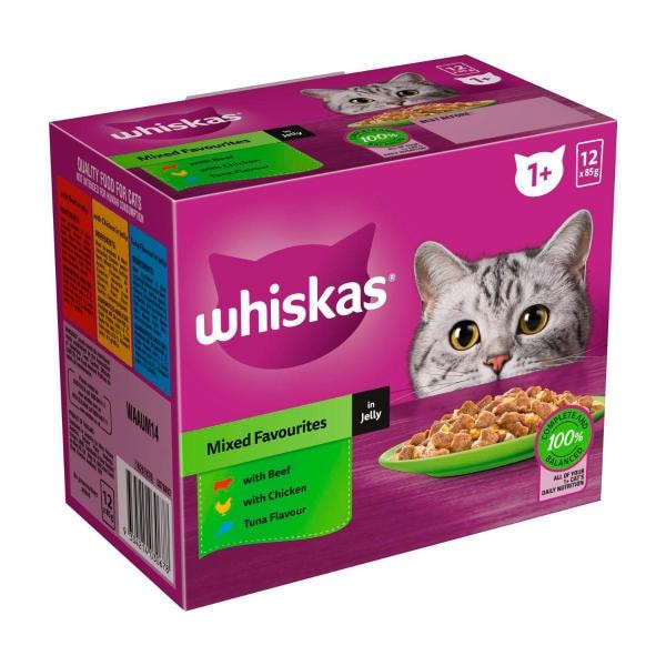 Whiskas Adult 1 + Years Wet Cat Food Mixed Favourites In Jelly 12x85g Pouches | 12 pack Main image