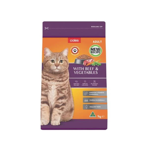 Coles Adult Dry Cat Food With Beef & Vegetables | 1kg Main image