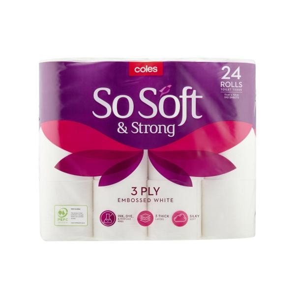 Coles 3-ply So Soft & Strong White Toilet Paper | 24 Pack Main image