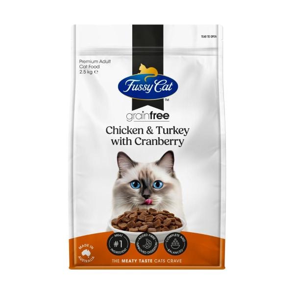 Fussy Cat Grain Free Adult Dry Cat Food Chicken & Turkey With Cranberry | 2.5 Kg