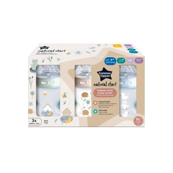 Tommee Tippee Baby Bottles Natural Start Anti-Colic Bottle 260Ml 0Months+ | 3 pack Main image