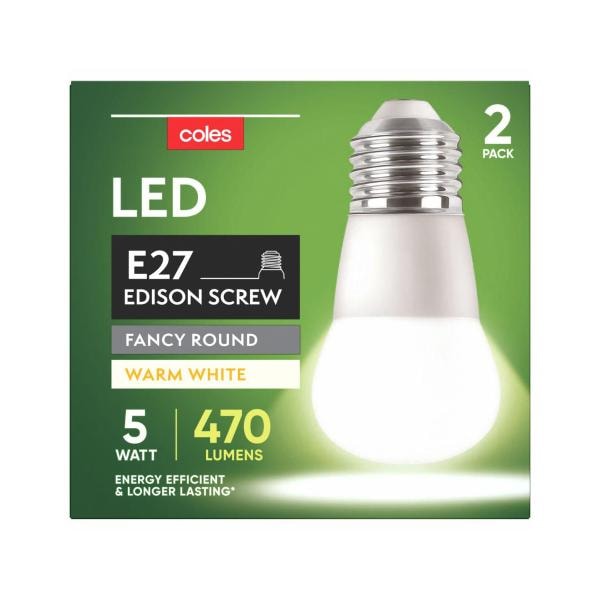 Coles Light Globes Led Es 5w 470lum 2700k | 2 pack Main image