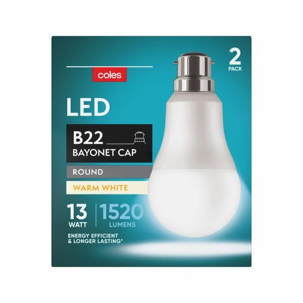 Coles Light Globes Led Gls Bc 13w 1520lum 2700k | 2 pack Main image