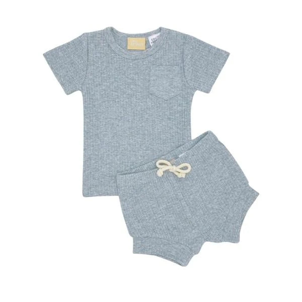 Love All Ways Short Sleeve Ribbed Lounge Set - Cloud Grey - 0-3 Months | 1 pack